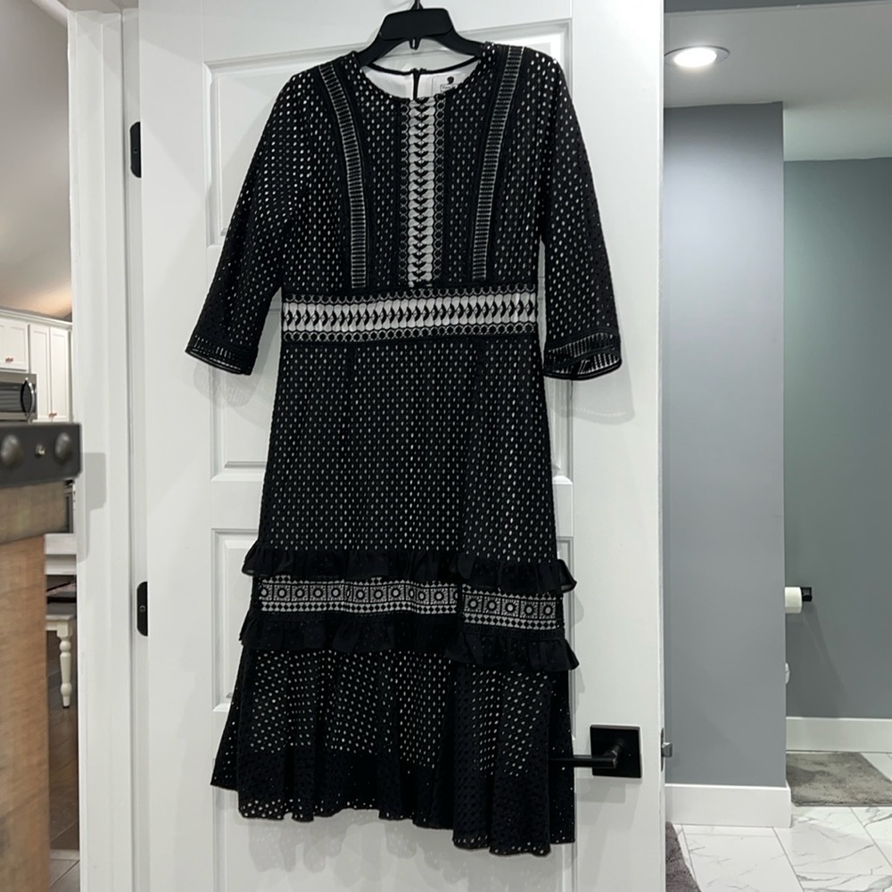 Dainty Jewell’s Black Eyelet Ruffle Midi Dress